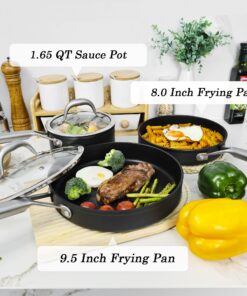 Wodillo Pots and Pans set, Nonstick Kitchen Cookware Sets, 5 PCS Induction Cookware Set, Non Stick Cooking Set w/Frying Pans & Saucepans,Dishwasher Safe, Oven Safe to 420°F 5PCS/Black 31 81VsrtIauWL