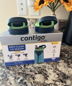 Contigo Aubrey Kids Cleanable Water Bottle with Silicone Straw and Spill-Proof Lid, Dishwasher Safe, 14oz 2-Pack, Blueberry & Monsters 14oz 2 Pack 20 81VuRc1t3CL