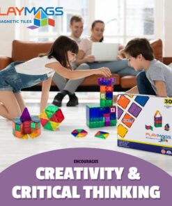Playmags Magnetic Tiles, 30-Piece Magnet Squares Expansion Set, Construction Building Blocks, Starter Set for Kids Ages 3+ 15 81VwVBv2t7L