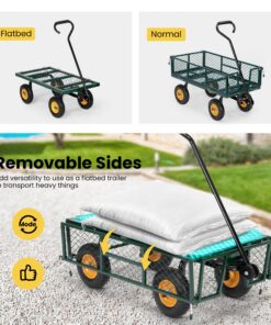 VIVOHOME Heavy Duty 550 Lbs Capacity Mesh Steel Garden Cart Folding Utility Wagon with Removable Sides (Green) Green 10 81VzFCZoILL