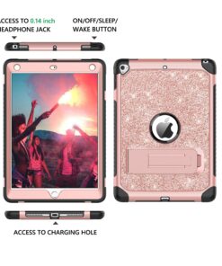 BENTOBEN Case for iPad Air 2/iPad 9.7 2017/2018/Pro 9.7, iPad 5th/6th Generation Case, Glitter 3Layer Full Body Protective Kickstand Durable Leather Shockproof Girls Women Kids Tablet Cover, Rose Gold K381-Rose Gold 35 81W 8BEuilL
