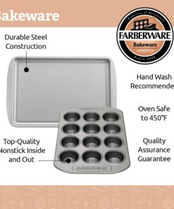 Farberware Bakeware Nonstick Cookie Baking Sheets, 3-Piece Set, Gray 26 81W1SlozcL 1