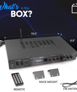 Pyle 5 Channel Rack Mount Bluetooth Receiver, Home Theater Amp, Speaker Amplifier, Bluetooth Wireless Streaming, MP3/USB/SD/AUX/FM Radio, 200 Watt, with Digital ID3 LCD Display - PDA7BU, Black Basic Features 30 81WBiyn5IbL