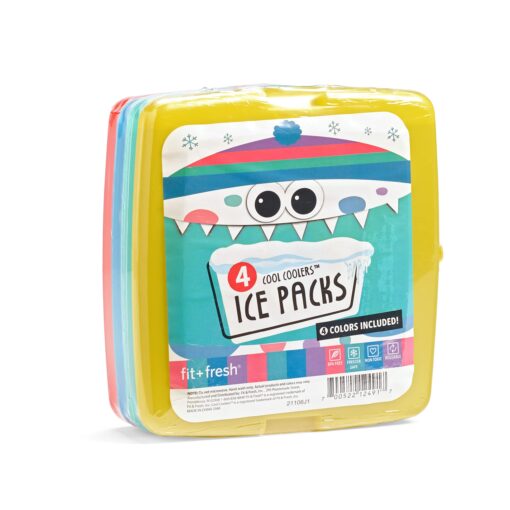 Cool Coolers By Fit & Fresh 4 Pack Slim Ice Packs, Quick Freeze Space Saving Reusable Ice Packs for Lunch Boxes or Coolers, Multi Colored Multicolor 4 PK