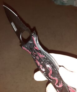 TAC Force TF-707 Series Assisted Opening Folding Knife, Black Half-Serrated Blade, Dragon Handle, 4-1/2-Inch Closed Red 26 81WDbakqiFL