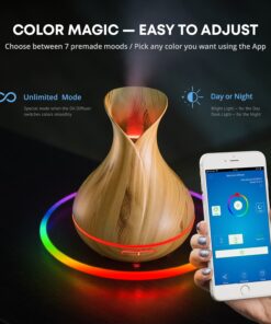 Smart WiFi Wireless Essential Oil Aromatherapy Diffuser - Works with Alexa & Google Home – Phone App & Voice Control - 400ml Ultrasonic Diffuser & Humidifier - Create Schedules - LED & Timer Settings Light Brown 17 81WE1BJqQ3L
