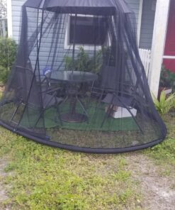 HomeRoots 9' Patio Umbrella Outdoor Table Bug Screen Mesh Black Mosquito Net Canopy Curtains Adjustable Enclosure Large Umbrella Hanging Tent 100% Polyester Light Weight Mosquito Netting 41 81WEXVOikL
