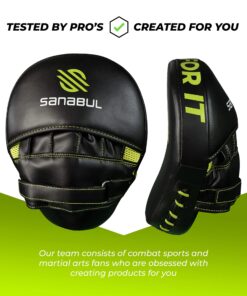 Sanabul Essential Curved Punching Mitts for Boxing and MMA | Ultimate Boxing Mitts & Pads Training Gear for Athletes | High-Performance Focus Mitts Muay Thai Pads for Sparring & Training Boxing Pads Black/Green 10 81WEdiPrXtL 1