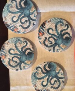 Thirstystone Monterey Bay 4 Pack Round Absorbent Stone Coasters with Protective Cork Backing Manufactured in the USA Artistic Absorbent Easily Wipes Clean 35 81WFqpZNdPL