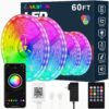AILBTON Led Strip Lights,60ft Music Sync Color Changing, Built-in Mic,Bluetooth App Control LED Tape Lights with Remote,5050 RGB Rope Light Strips 60FT 18 81WGphtgBL