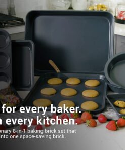 Elbee Home 8-Piece Nonstick Aluminized Steel, Space Saving Baking Set , With Deep Roasting Pan, Cookie Sheet, Cake Pans, Muffin Pans and Baking Pan PFOA & PFOS Free 12 81WJThUxrpL