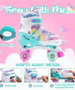 SULIFEEL Rainbow Unicorn 4 Size Adjustable Light up Roller Skates for Girls Boys for Kids A Rainbow Medium - Big Kid 24 81WKhgT0FvL