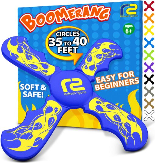 Boomerang Kids Outdoor Frisbee - Soft Toy Boomerangs Gifts for Boys 8-12 & Girls 8-12 - Outside Boys Toys Age 6 7 8 9 10 11 & Up Best Stocking Stuffer Gift Ideas for Kids - Backyard Games Flying Disc Blue