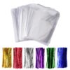 300 Pack 4" x 6" Clear Cello Treat Bags 1.4mil OPP Plastic Bags with 6 Mix Colors Twist Ties Good for Wedding Cookie Gift Candy Bakery Supply Valentine Chocolates 4x6 Inch (Pack of 300) 12 81WUHOWtO L