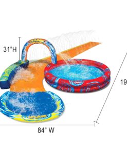 Banzai Cyclone Splash Water Park Outdoor Backyard Inflatable Toy with Sprinkling Slide and Kiddie Pool 14 81WUc93ol9L