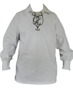 Alternative view of Men’s Long Sleeve Shirt, Jacobite Ghillie Shirt for Kilts, w/Leather Tie Medium White