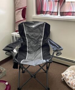 ALPHA CAMP Oversized Camping Folding Chair Heavy Duty Steel Frame Support 350 LBS Collapsible Padded Arm Chair with Cup Holder Quad Lumbar Back Chair Portable for Outdoor/Indoor Black Grey 19 81WWmEdVCUL