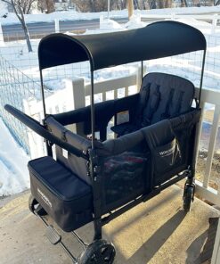WONDERFOLD W4 Original Quad Stroller Wagon Featuring 4 High Face-to-Face Seats with 5-Point Harnesses, Easy Access Front Zipper Door, and Removable UV-Protection Canopy, Black W4_Original 52 81WXp2MuVUL