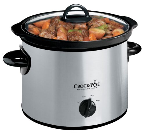 Crock-Pot Small 3 Quart Round Manual Slow Cooker, Stainless Steel and Black (SCR300-SS) Stainless Silver 3 QT