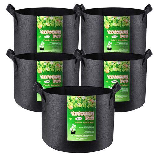 VIVOSUN 5-Pack 3 Gallon Plant Grow Bags Heavy Duty Thickened Nonwoven Fabric Pots with Handles Black 3 Gallons