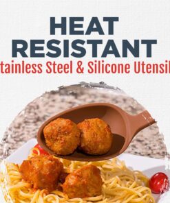 Culinary Couture 6-Piece Stainless Steel & Silicone Kitchen Utensils Set, Silicone Cooking Utensils, Heat Resistant Kitchen Cooking Utensils Set, Includes a Bonus Recipe E-Book, Brown 6 Piece - Large 15 81WbhNyQURL 1