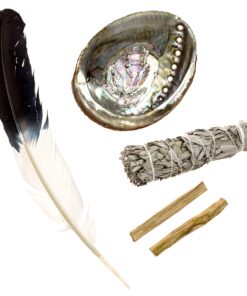 Feather Fanning Kit with Abalone Shell, Medium California White Sage, and Palo Santo Multicolor 9 81Wcn K1uL