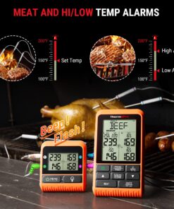 ThermoPro TP829 Wireless LCD Meat Thermometer for Grilling and Smoking, 1000FT Grill Thermometer for Outside Grill with 4 Meat Probes, BBQ Thermometer for Smoker Oven Cooking Beef Turkey Four Probes 31 81WcuM7xcoL