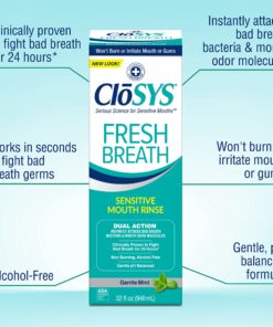 CloSYS Sensitive Mouthwash, 32 Ounce, Gentle Mint, Alcohol Free, Dye Free, pH Balanced, Helps Soothe Mouth Sensitivity, Fights Bad Breath Fresh Breath 32 Fl Oz (Pack of 1) 16 81WgW1p8miL