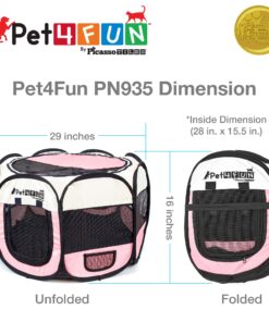 PET4FUN PN935 29" Portable Pet Puppy Dog Cat Animal Playpen Yard Crates Kennel w/Premium 600D Oxford Cloth, Tool-Free Setup, Carry Bag, Removable Security Mesh Cover/Shade, 2 Storage Pockets(Pink) Upgrade Version: 29" x 29" x 17" Medium Pink 39 81Wiq6X04NL