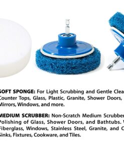 RevoClean 4 Piece Scrub Brush Power Drill Attachments-All Purpose Time Saving Kit-Perfect for Cleaning Grout, Tile, Counter, Shower, Grill, Floor, Kitchen, Blue & White 24 81WizLW1PDL