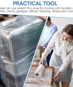 8 Pcs Stretch Wrap Moving Supplies 5" x 1000 ft Plastic Wrap Roll with 2 Handles Clear Cling Wrap Shrink Film Self Adhering Shipping Wrap for Packaging Bounding Storing Pallet Furniture Glass 8 12 81WkqSwITIL 1