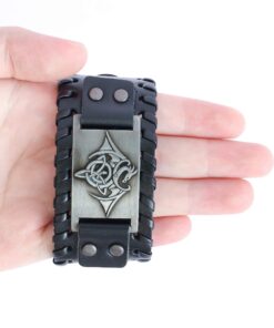 HAQUIL Viking Wiccan Egytian Black Brown Wide Leather Wristband Bracelet Ancient Medieval Jewelry Gift for Men Celtic Dragon - Black Leather 12 81WpwC5BquL