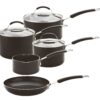 Meyer Milkpan, Saucepans and Frypan Set of 5-10 Year Guarantee-Non Stick Pans with Glass lids-Aluminium cookware – Induction, Oven and Dishwasher Safe, 50.5 x 33 x 27 cm, Black Aluminium 5-piece 36 81Wq084likL