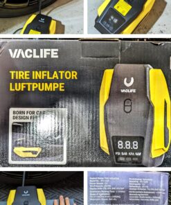 VacLife Portable Air Compressor - Air Pump for Car Tires (up to 50 PSI), 12V DC Tire Pump for Bikes (up to 150 PSI) w/ LED Light, Digital Pressure Gauge, Model: ATJ-1166, Yellow (VL701) Large 46 81Wq0KQ8heL