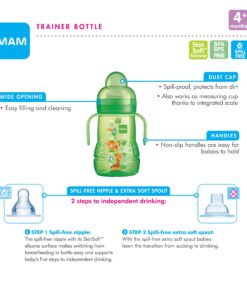 MAM Plastic Trainer Cup (1 Count), 8 oz. Trainer Drinking Cup with Extra-Soft Spout, Spill-Free Nipple, and Non-Slip Handles, for Girls 4+ Months, Designs May Vary Pink 24 81WqrIfN7L
