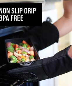 HOMWE Extra Long Professional Silicone Oven Mitt, Oven Mitts with Quilted Liner, Heat Resistant Pot Holders, Flexible Oven Gloves, 1 Pair (Black, 13.7 inch) Black 24 81WrZmmNNLL