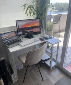 Lufeiya White L Shaped Computer Desk with Power Outlet Shelves, 40 Inch Small Corner Desk for Small Space Home Office, L-Shaped Desk PC Desks, White 39.4" 47 81Ws3A3AQUL