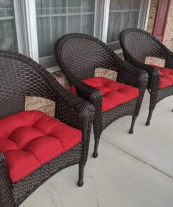 Pillow Perfect Outdoor/Indoor Pompeii Tufted Seat Cushions (Round Back), 19" x 19", Red, 2 Pack Round Corner - 19" x 19" Pillow 41 81WuFz7teRL