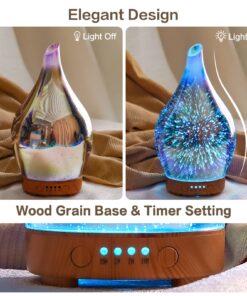 Porseme Oil Diffuser 3D Glass Aromatherapy Ultrasonic Humidifier, Air Refresh Auto Shut-Off, Timer Setting, BPA Free for Home Hotel Yoga Leisure SPA Gift 100ml Last 4H C1-100ml Afantty 20 81WwszQGgL