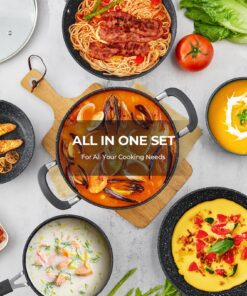 Induction Cookware Set, Pots and Pans Set 10-Piece, AMEGAT Nonstick Pan Set with Lids, Stay-Cool Silicone Handles, Frying Pans, Saucepans & Pot, for All Stoves 17 81X20PH7gXL