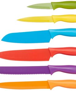 Amazon Basics Color-Coded Kitchen 12-Piece Knife Set, 6 Knives with 6 Blade Guards, Multicolor, 13.88 x 4.13 x 1.38 inch 23 81X52X 5KAL