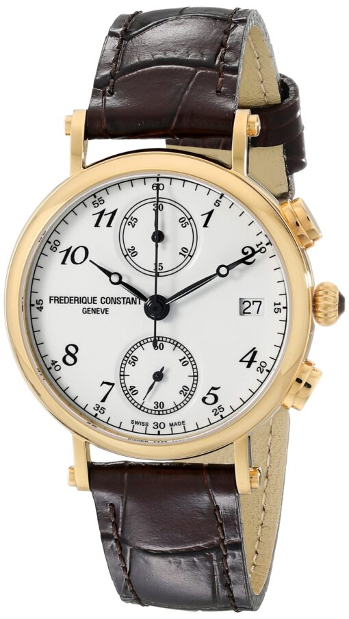 Frederique Constant Women's FC291A2R5 "Classics" Gold-Tone Stainless Steel Watch with Brown Leather Band