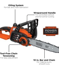 BLACK+DECKER 20V Max Cordless Chainsaw, 10-Inch, Tool Only (LCS1020B) 20V Chainsaw (Tool Only) 26 81XAINKoC8S