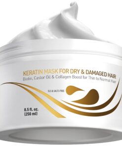 Vitamins Keratin Hair Mask Deep Conditioner - Biotin Protein with Castor Oil Repair for Dry Damaged and Color Treated Hair - Conditioning Treatment for Curly or Straight Thin Fine Hair 8.45 Fl Oz (Pack of 1) 27 81XAsTctOL