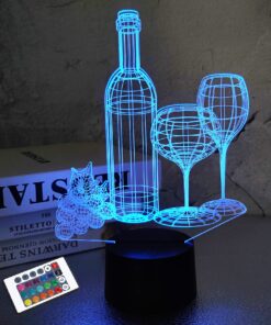 FULLOSUN Wine Bottle 3D Illusion Lamp, Bar Decoration Gifts Night Light for Xmas Holiday Birthday Gifts for Bar Shop Decor with Remote Control 16 Colors Changing + 4 Changing Mode + Dim Function
