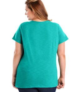 Just My Size Women's Short Sleeve Shirred V-Neck Tee 1X Eco Teal 12 81XCYwXb7YL 2