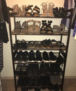 SONGMICS 3-Tier Shoe Rack Storage, Adjustable Metal Mesh Shoe Organizer Stand, Flat/Angled Stackable Shoe Rack Shelf for 9-12 Pairs, Shoe Tower for High Heels, Sneakers, Bronze, 12.1" x 29.1" x 24.7" 47 81XESgjR ZL
