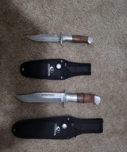 Mossy Oak Fixed Blade Bowie Knife, 2-piece Hunting Knife with Leather Handle Featuring Laser Pattern, Sheath Included 32 81XGRLAYaKL