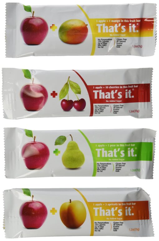 That's It Natural Fruit Bars Variety Pack, Apple+Mango, Apple+Pear, Apple+Cherry & Apple+Apricot, 1.2 Ounce (Pack of 12)