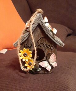 Dawhud Direct Hanging Bird Houses for Outside, Hand-Painted Bird Houses for Outdoors Decorative Birdhouses (Butterfly and Flowers Welcome) Butterfly and Flowers Welcome 35 81XH4stAxUL